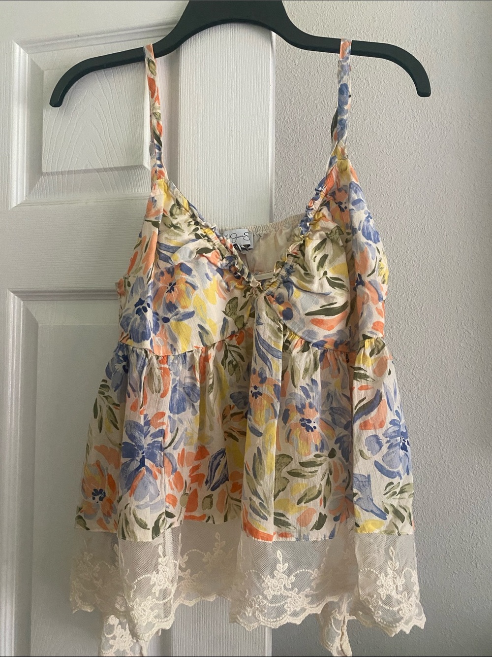 Jessica Simpson Cream Floral Lace-Trim Spaghetti Strap Camisole